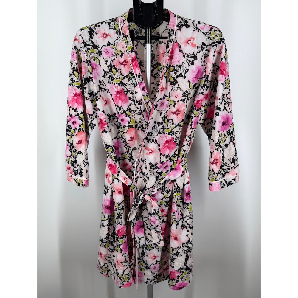 Oscar de la Renta Pink Label Floral Lace Print Robe‎ Pink Black Loungewear XL